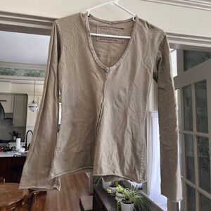 Alabama Chanin 100% organic cotton long-sleeve top in taupe